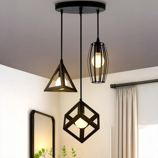 Modern Geometric 3-Light Pendant Ceiling Lamp – Industrial Decorative Hanging Light