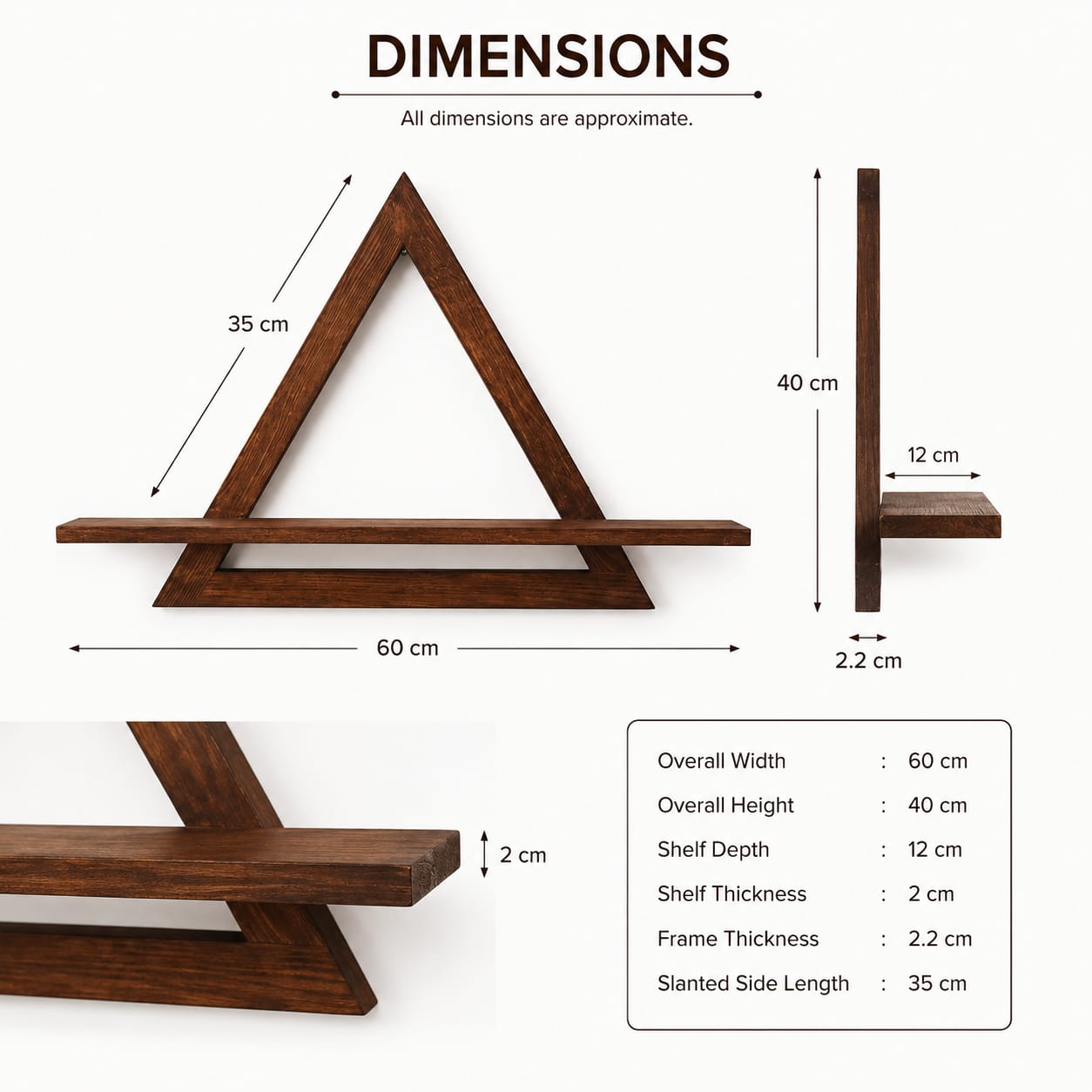 Modern Triangle Wooden Wall Shelf | Geometric Floating Shelf for Home Décor