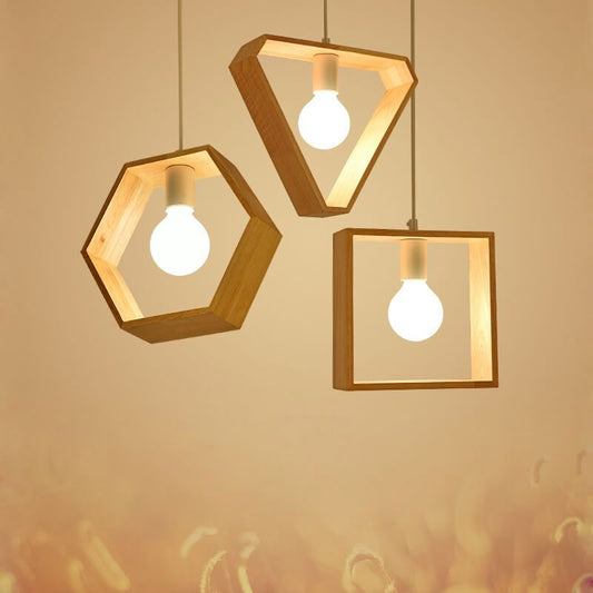 Modern Wooden Geometric Pendant Light – 3-Light Hanging Ceiling Lamp