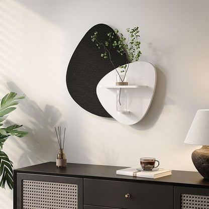 Modern Abstract Wall Art Shelf with Glass Vase Holder | Luxury Decorative Floating Shelf | Contemporary Wall Décor Accent