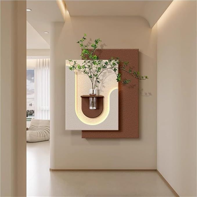 Modern LED Wall Art Shelf with Glass Vase Holder | Luxury Illuminated Decorative Wall Panel | Floating Shelf for Home Décor