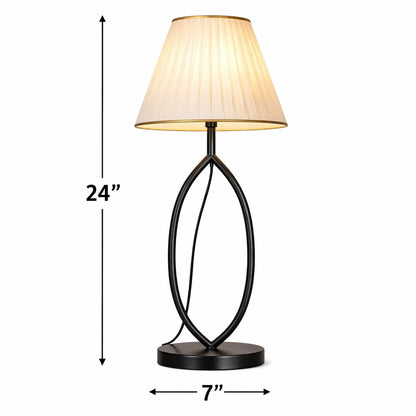 Modern Black Table Lamp with Fabric Shade | Elegant Bedside Lamp 24 Inch