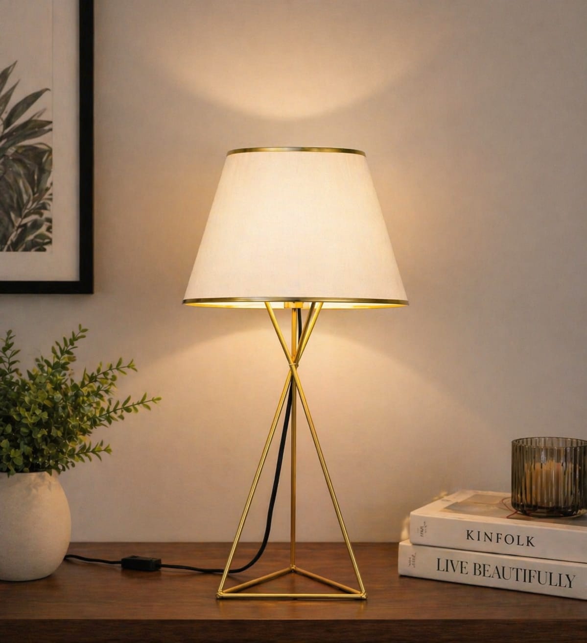 Luxury Gold Table Lamp – 24” Designer Lamp with Premium Fabric Shade