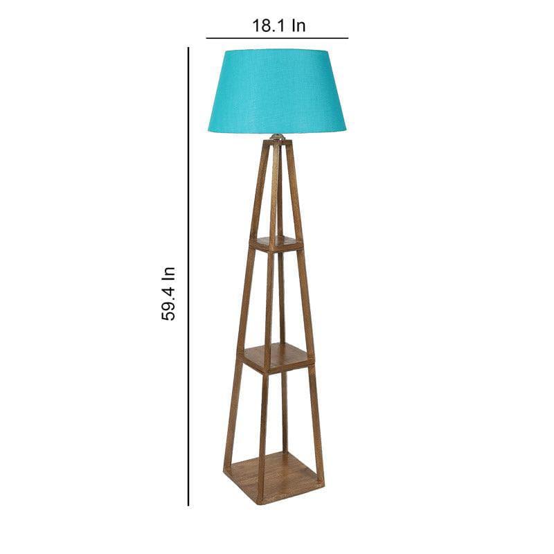Modern Wooden Floor Lamp with Display Shelves | Decorative Standing Lamp for Living Room, Bedroom & Office | Fabric Shade