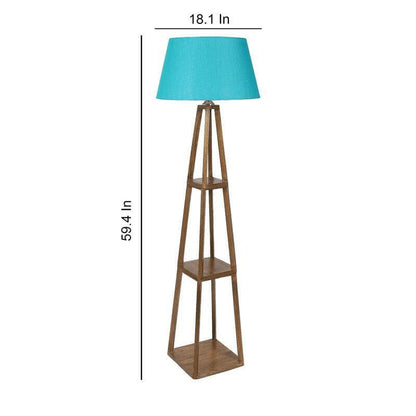 Modern Wooden Floor Lamp with Display Shelves | Decorative Standing Lamp for Living Room, Bedroom & Office | Fabric Shade