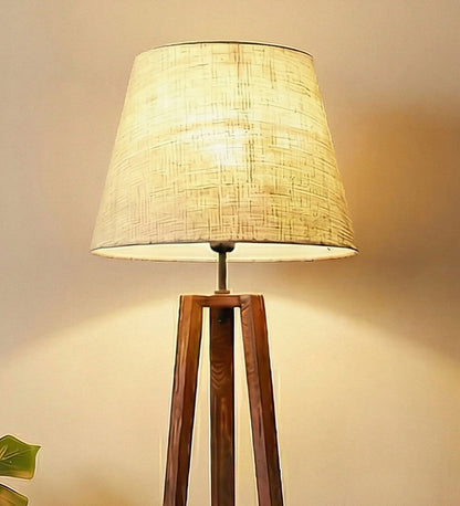 Modern Wooden Floor Lamp with Fabric Shade | Decorative Standing Lamp for Living Room, Bedroom & Office | 60 Inch Tall