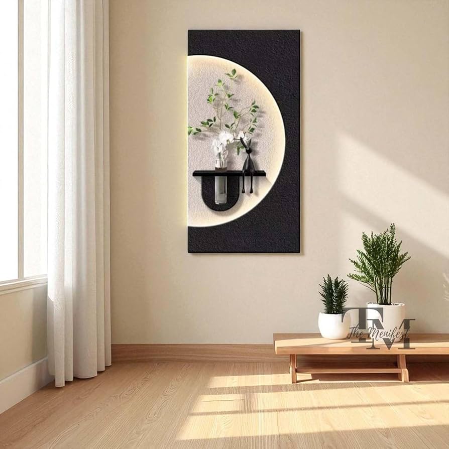 Handmade 3D LED Wall Art for Home & Office | Modern Decorative Painting with Warm Light for Living Room, Bedroom, Foyer & Hotel Decor (Round Moon)