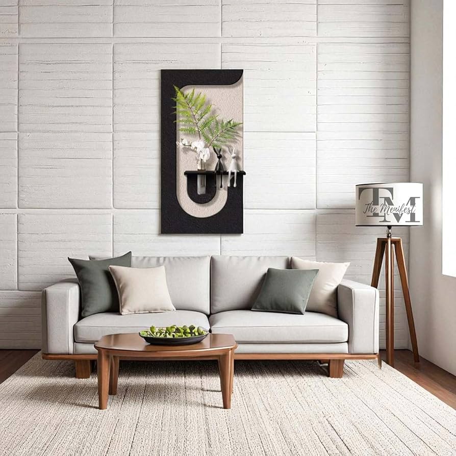Anas Art and Crafts Modern LED Wall Decor with Shelf & Vase, Warm White Decorative Wall Light