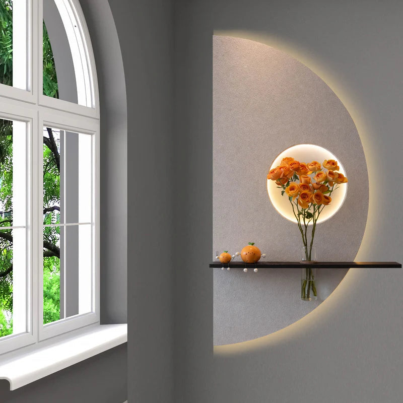 Modern LED Wall Light with Shelf & Glass Vase, Warm White Decorative Wall Lamp for Living Room, Bedroom & Home Decor