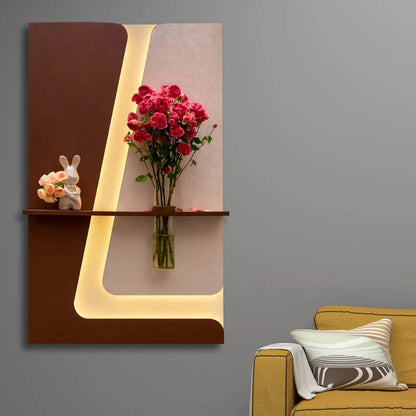 Modern LED Wall Light with Wooden Shelf & Glass Vase, Warm White Decorative Wall Lamp for Living Room, Bedroom & Home Decor