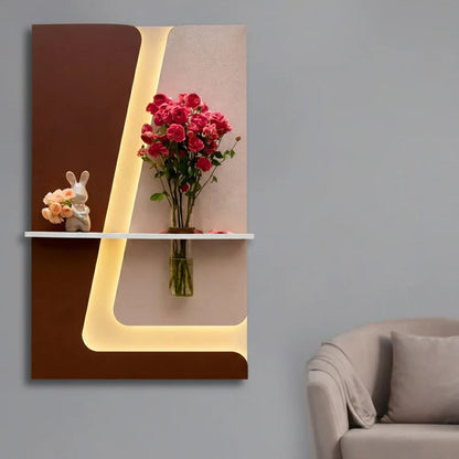 Modern LED Wall Light with Wooden Shelf & Glass Vase, Warm White Decorative Wall Lamp for Living Room, Bedroom & Home Decor
