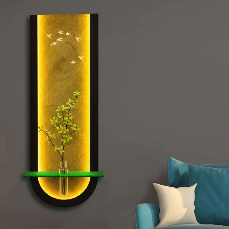 Anas Art and Crafts Modern LED Wall Decor with Shelf & Vase, Warm White Decorative Wall Light