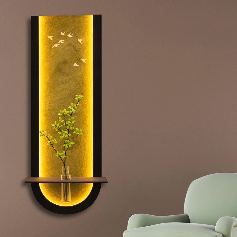 Anas Art and Crafts Modern LED Wall Decor with Shelf & Vase, Warm White Decorative Wall Light