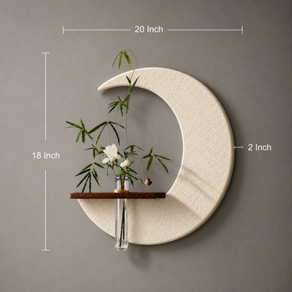 Modern Moon Wall Decor with Vase & Wooden Shelf | Minimalist Nordic Wall Art for Living Room