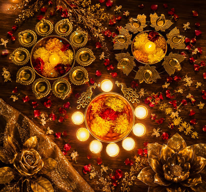 Copper Metal Diya Urli Home,Office Table Decor Diwali Decoration Items for Home Set of 3 (Size 10,10 and 12 inches)