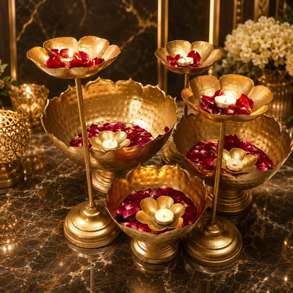 Taj Bowl Urli Candle Stand with Floating Diya | Urli for Home Decor and Festival Decor Size ;- 16,14 and 12 Inch