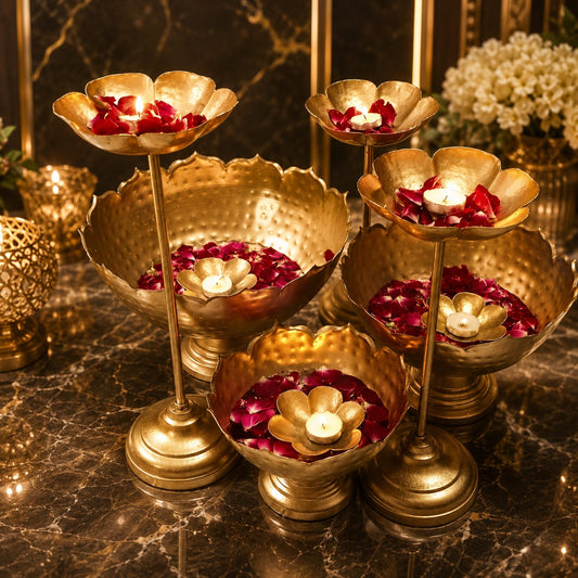 Taj Bowl Urli Candle Stand with Floating Diya | Urli for Home Decor and Festival Decor Size ;- 16,14 and 12 Inch
