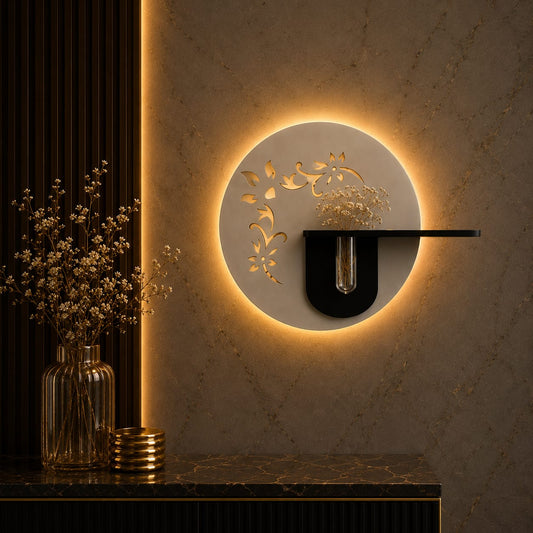 Modern LED Wall Decor with Shelf & Vase, Warm White Decorative Wall Light