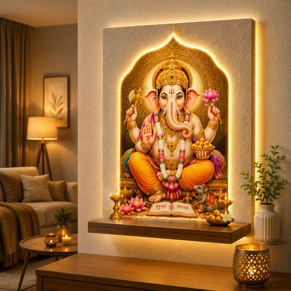 LORD GANESHA LED WALL ARTS UNIQUE GANESH JI PICTURE FRAME FOR HOME DECORATION & WALL DECOR – SPIRITUAL HINDU GOD ARTWORK FOR LIVING ROOM, OFFICE, POOJA ROOM**