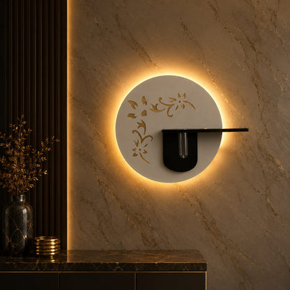 Modern LED Wall Decor with Shelf & Vase, Warm White Decorative Wall Light