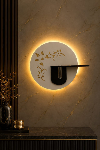 Modern LED Wall Decor with Shelf & Vase, Warm White Decorative Wall Light