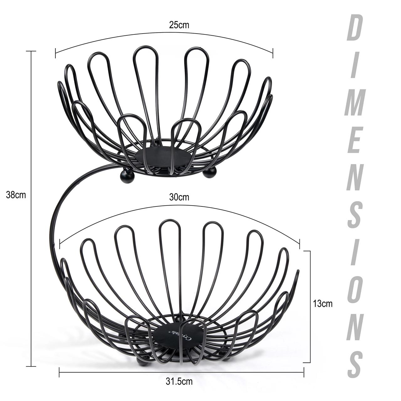2-Tier Black Metal Fruit Basket Stand – Kitchen Counter Organizer