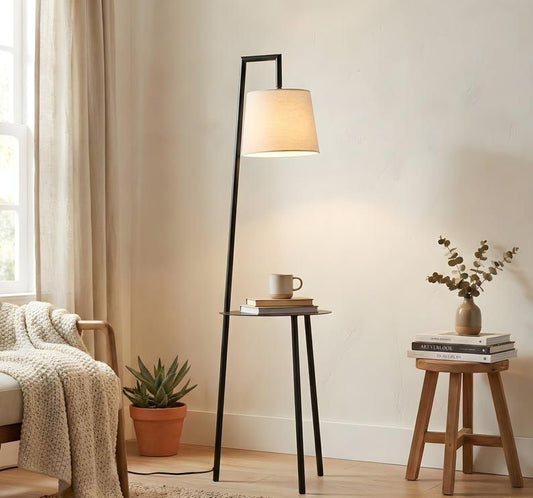Modern Floor Lamp with Table – Minimalist Standing Lamp with Side Table