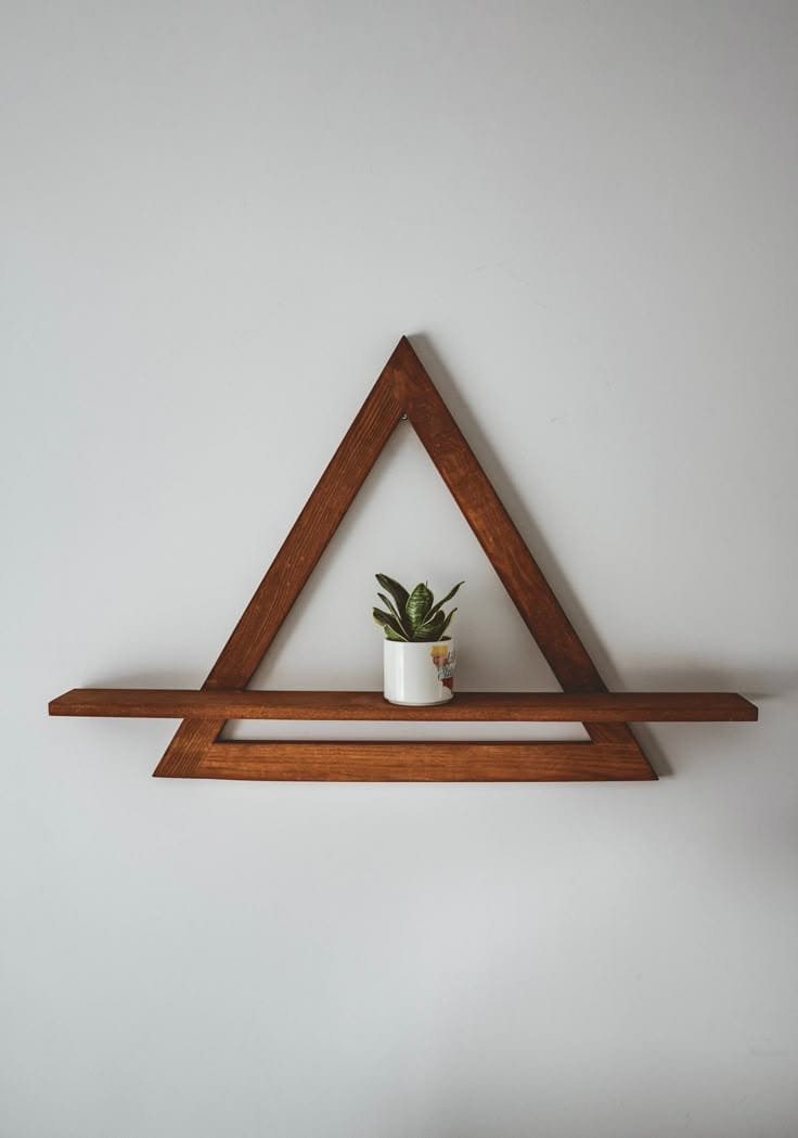 Modern Triangle Wooden Wall Shelf | Geometric Floating Shelf for Home Décor
