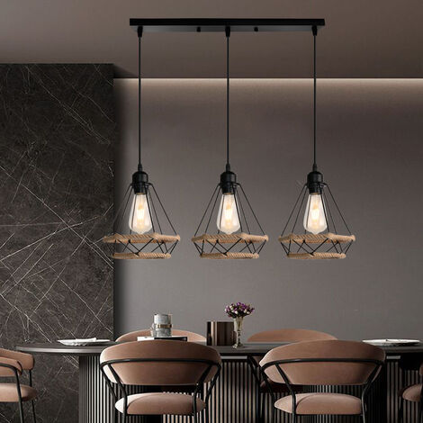 Industrial 3-Light Pendant Hanging Lamp with Rope Design – Modern Ceiling Light Fixture