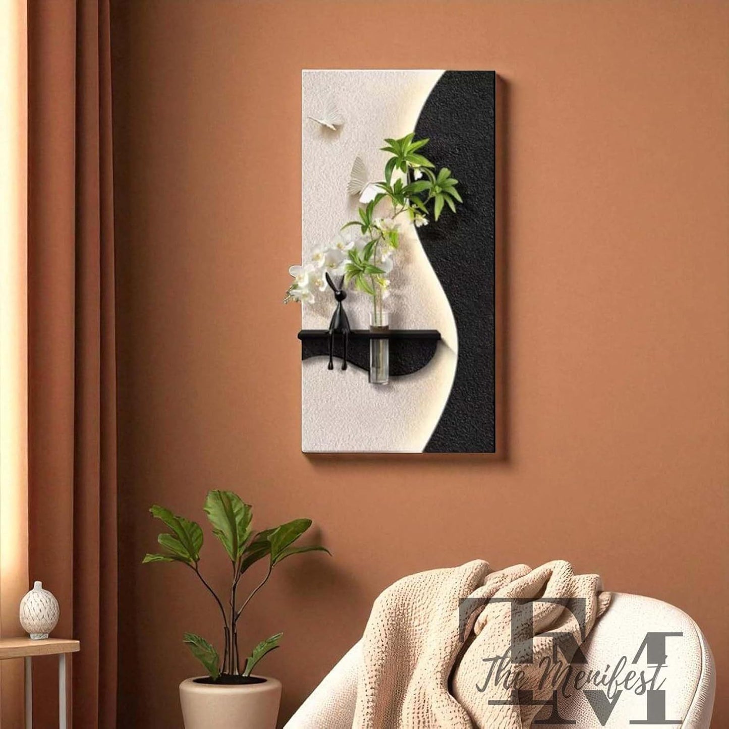 Modern LED Wall Shelf with Glass Vase Holder – Artistic Decorative Wall Panel