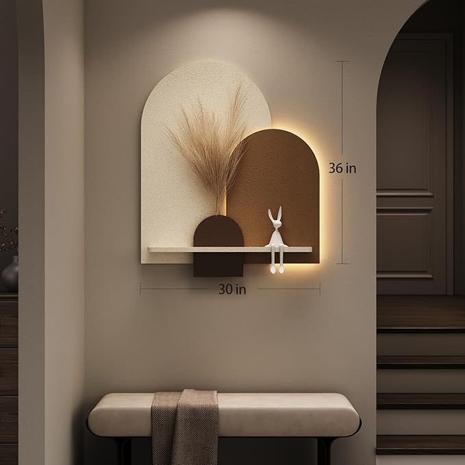 Modern Arch Wall Shelf with LED Accent Lighting | Luxury Decorative Floating Shelf | Contemporary Wall Art Décor