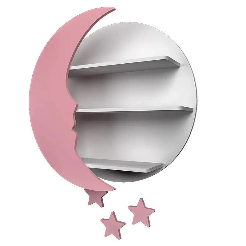 Moon Shape Wall Shelf for Kids Room – Modern Wooden Floating Display Rack