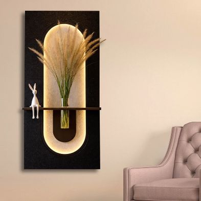 Luxury LED Wall Art Shelf with Glass Vase Holder | Modern Illuminated Floating Shelf Panel | Decorative Wall Décor for Living Room
