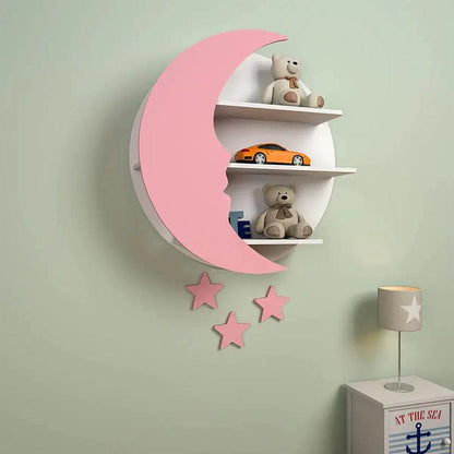 Moon Shape Wall Shelf for Kids Room – Modern Wooden Floating Display Rack