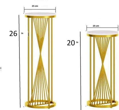 Modern Wooden Top Plant Stand Set with Gold Metal Frame (Set of 2)