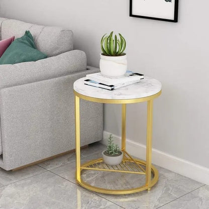Luxury Wooden Top Side Table with Gold Finish Base