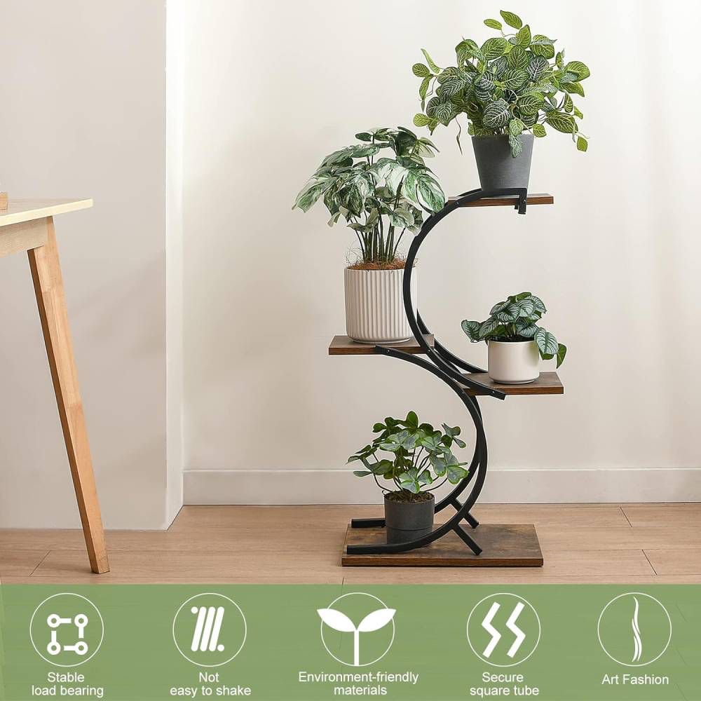 Modern Circular Plant Stand – Multi-Tier Indoor Planter Rack (Wood & Metal Design)