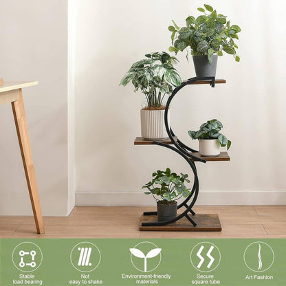 Modern Circular Plant Stand – Multi-Tier Indoor Planter Rack (Wood & Metal Design)
