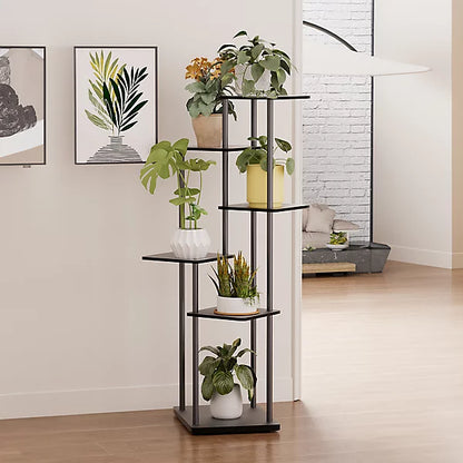 Black 6 Tiers Plant Stand Plant Display Tall Corner Plant Shelf Freestanding Plant Display Shelf 39x30x112cm