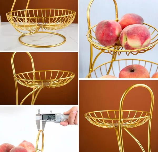 2-Tier Gold Metal Fruit Basket Stand – Kitchen Counter Organizer