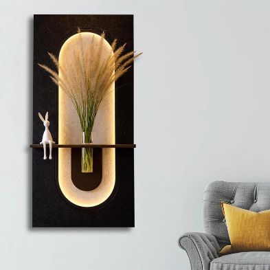 Luxury LED Wall Art Shelf with Glass Vase Holder | Modern Illuminated Floating Shelf Panel | Decorative Wall Décor for Living Room