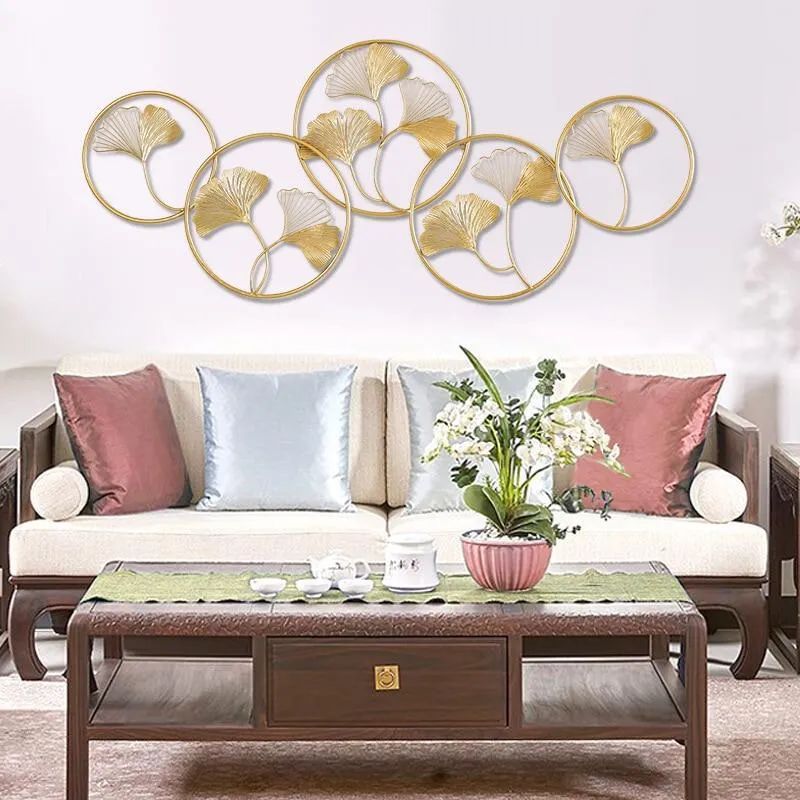 Luxury Golden Ginkgo Leaf Metal Wall Art | Modern Circular Wall Hanging Décor | Elegant Living Room Wall Decoration