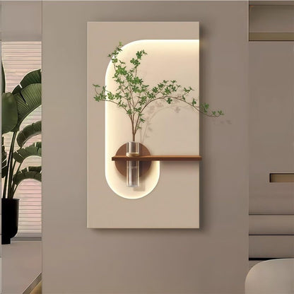 Modern LED Wall Vase Decor with Wooden Shelf | Luxury Nordic Wall Art