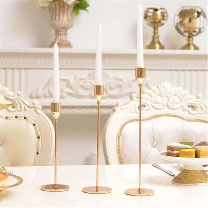 Golden Metal Candle Stand Set of 3 | Modern Decorative Taper Candle Holders for Home Decor