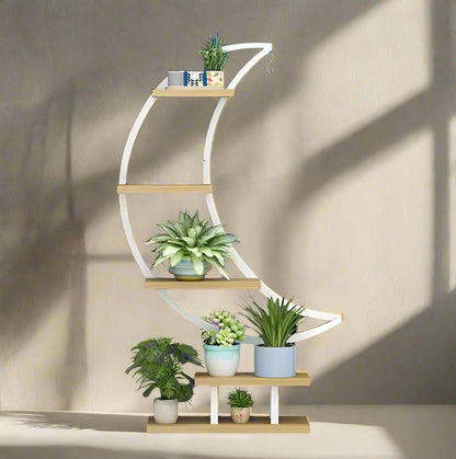 Modern Curved Plant Stand Shelf – Multi Tier Indoor Planter Rack (Wood & Metal Design)