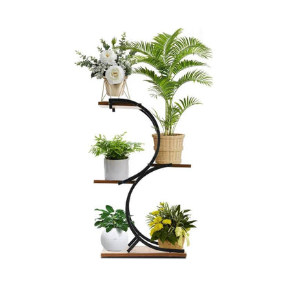 Modern Circular Plant Stand – Multi-Tier Indoor Planter Rack (Wood & Metal Design)