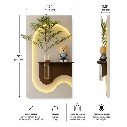 Modern LED Wall Art Shelf with Vase Holder | Luxury Illuminated Wall Panel | Decorative Floating Shelf for Home Décor