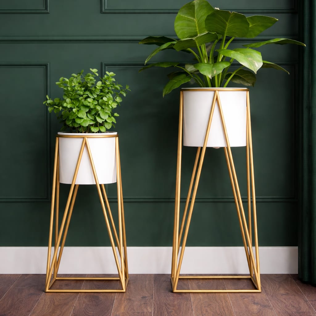 Urban Elegance Planter Stands – White & Gold Combo