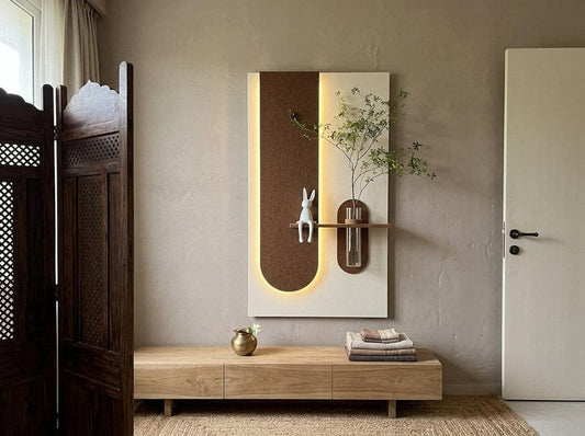 Modern Wooden Wall Art with LED Accent