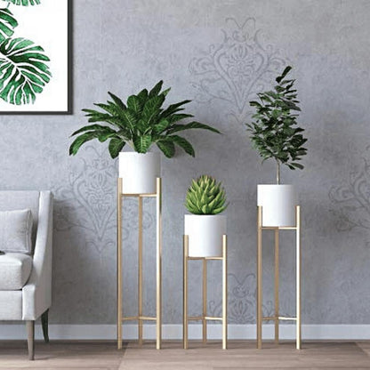 Stylish Metal Plant Stand Set of 3 – Decorative Indoor Planter Holders (Gold Frame)